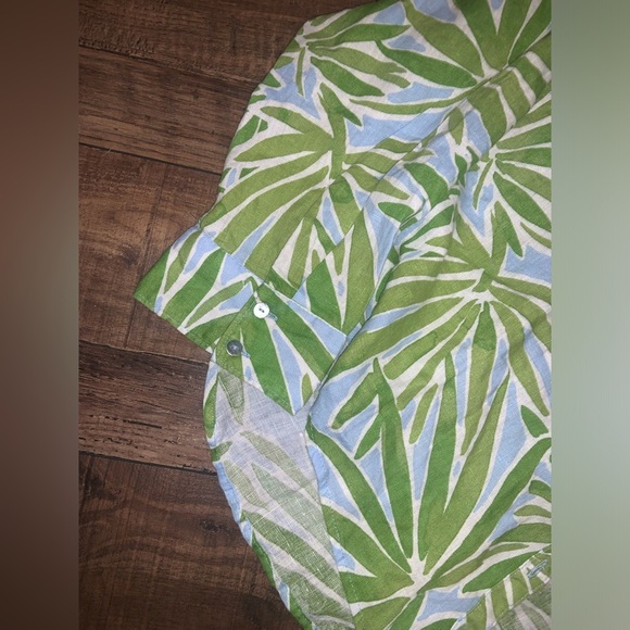 New without tag Sigrid Olsen linen palm leaf button up L  $165 summer coastal - Picture 4 of 5